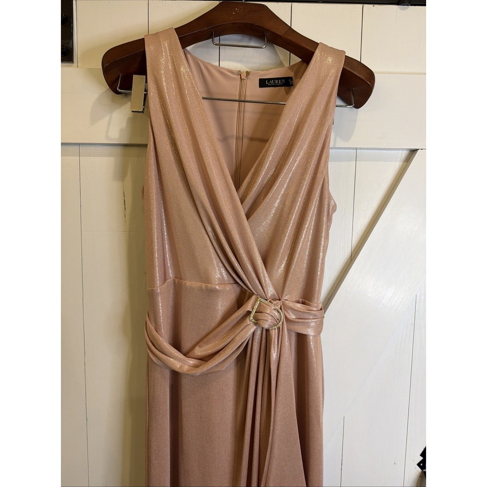 Polo RALPH LAUREN Womens Dress Buckle Sleeveless Full-Length Evening Faux Wrap - Picture 2 of 14